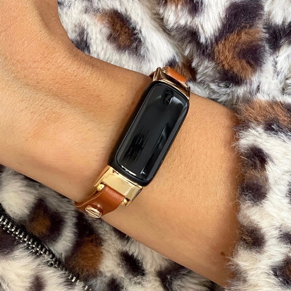 Gold Fitbit Luxe Leather Band Bronze Brown Slim Strap Women Jewelry Bracelet main image 6